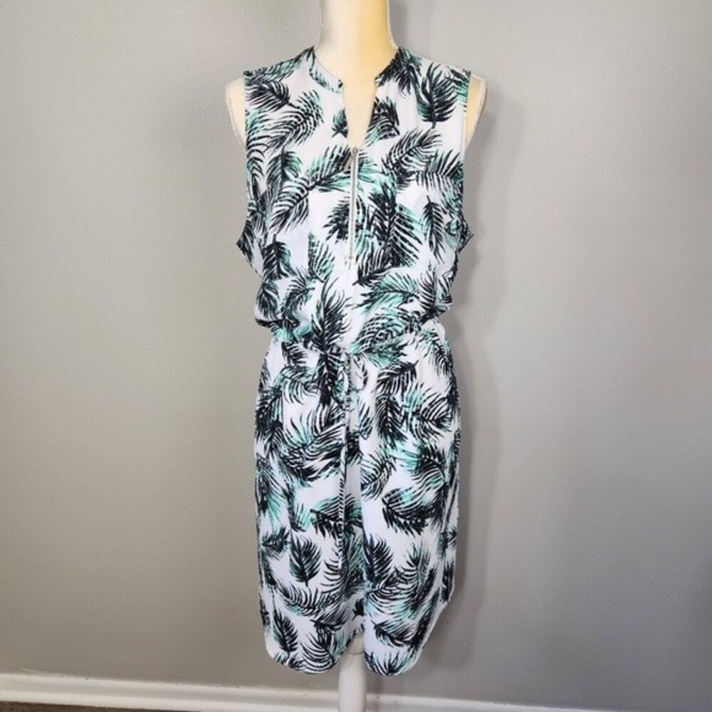 Apt 9 Dress  Size XL Tropical Sleeveless Green & White with Pockets Summer